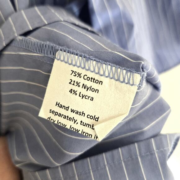 Sara Campbell Light Blue Pinstripe Cotton Blend Ruffle Sleeve Top M - Picture 7 of 8